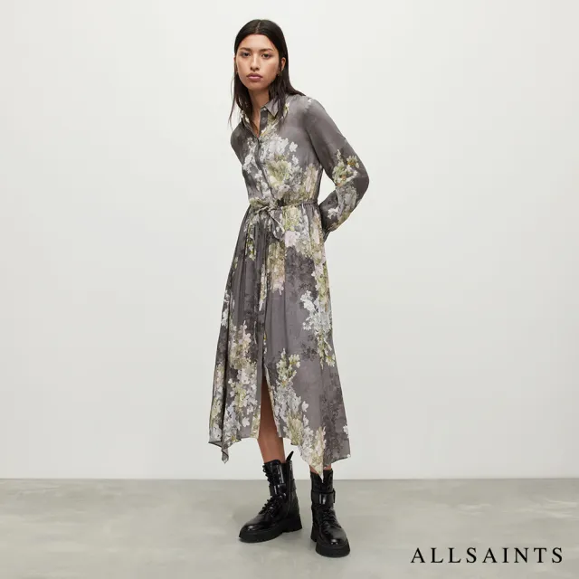 【ALLSAINTS】SKYE VENETIA 真絲混紡花瓣印花中長版洋裝 WD143Y(常規版型)