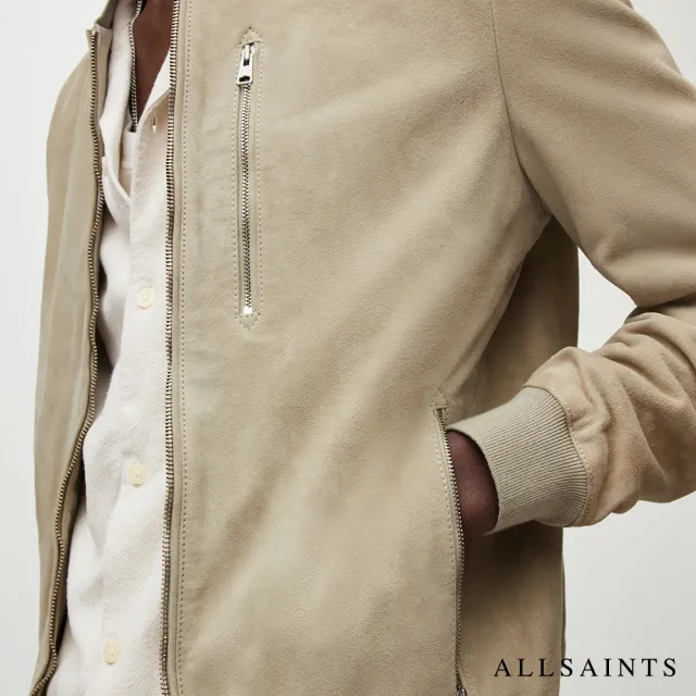 【ALLSAINTS】KEMBLE 麂皮羊皮簡約飛行員夾克皮衣-復古綠 ML036Y(常規版型)