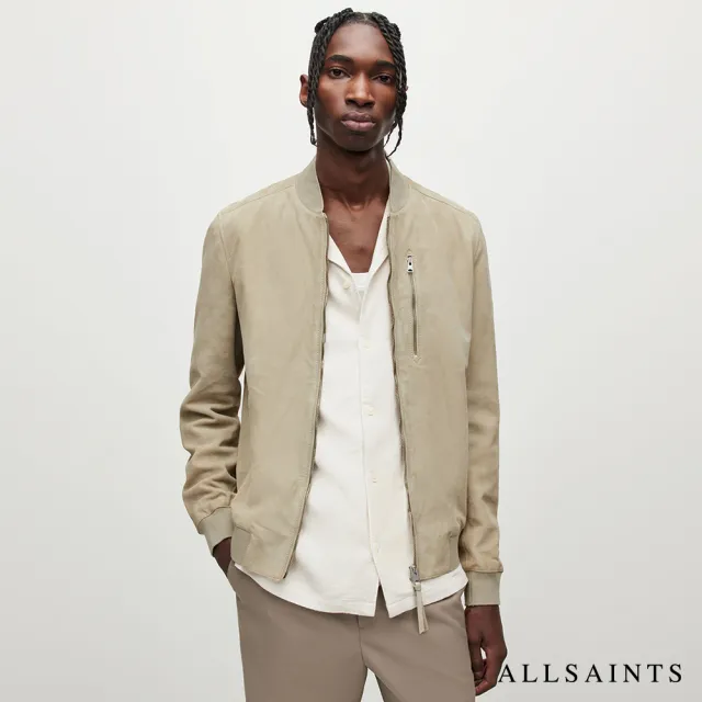 【ALLSAINTS】KEMBLE 麂皮羊皮簡約飛行員夾克皮衣-復古綠 ML036Y(常規版型)