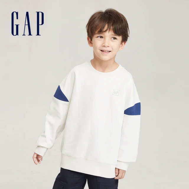 GAP 男童 Logo圓領大學T 空氣三明治系列-白色(785324)