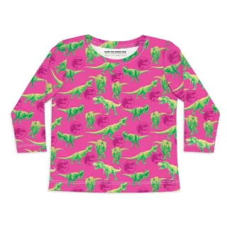 【Sleep No More】SLEEP NO MORE 100% 有機棉兒童圓領長袖上衣-儸紀公園/桃底暴龍