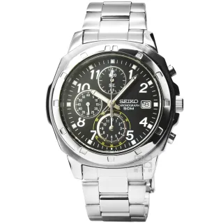 【SEIKO 精工】精工三眼計時鋼帶錶-黑(SND195P1)
