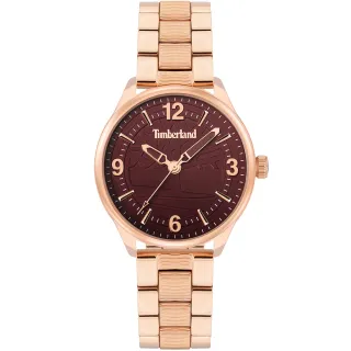 【Timberland】天柏嵐 經典大樹時尚條紋女錶-38mm 玫瑰金x酒紅(TDWLG2104107)