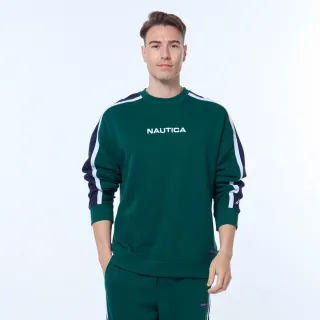 【NAUTICA】男裝 品牌LOGO文字刺繡大學T(綠)