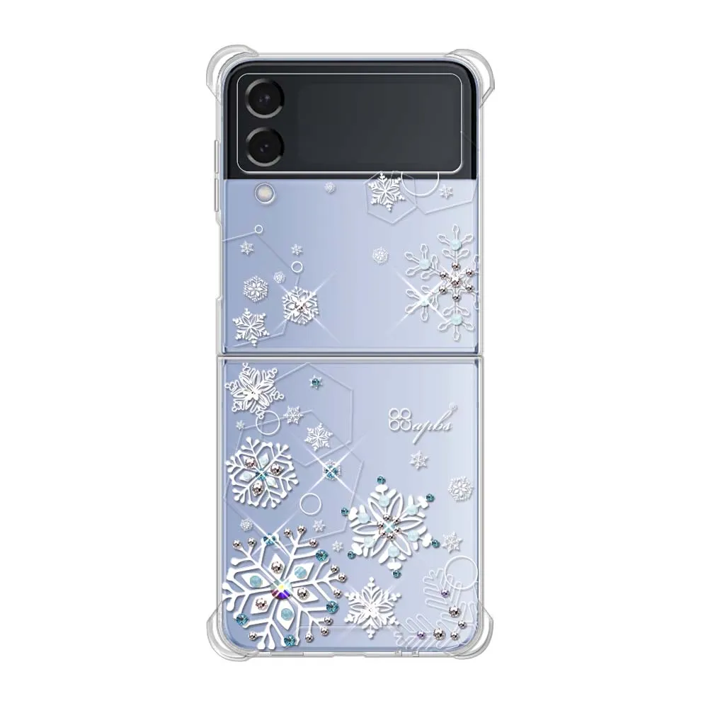 【apbs】Samsung Z Flip 4 水晶彩鑽四角加厚防震雙料手機殼(紛飛雪)