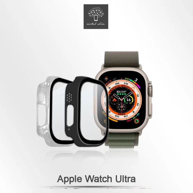 【Metal-Slim】Apple Watch Ultra 49mm 鋼化玻璃+PC 雙料全包覆防摔保護殼