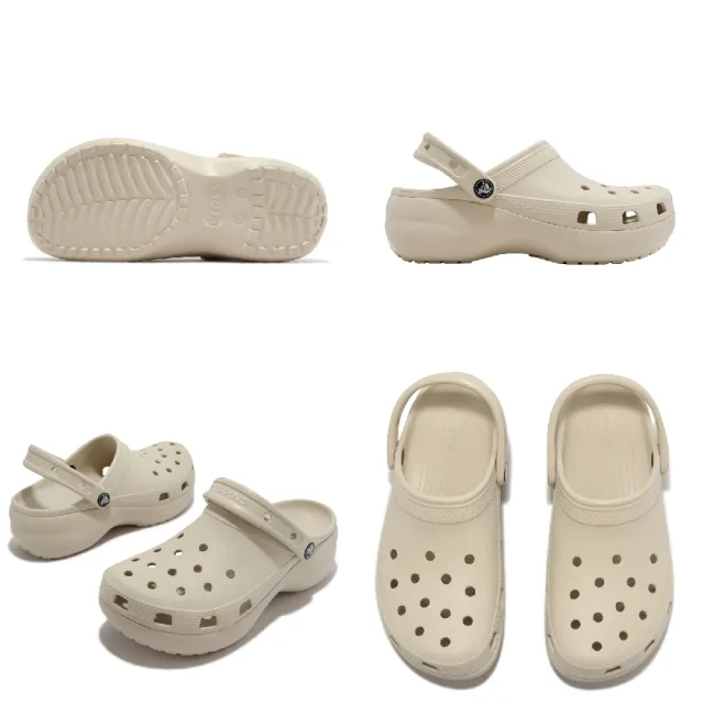 【Crocs】涼拖鞋 Classic Platform Clog W 女鞋 米咖 厚底 洞洞鞋 卡駱馳(2067502Y2)