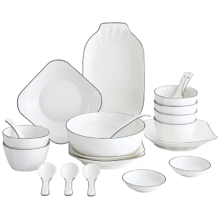 【尚金】21件碗碟組 6人組陶瓷餐具(北歐簡約風 陶瓷碗筷盤子湯碗 調料碟 醬油碟)