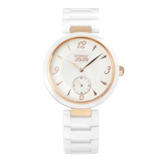 【NATURALLY JOJO】精緻小秒針陶瓷時尚腕錶-JO96986-81R(白色珍珠貝/38mm)