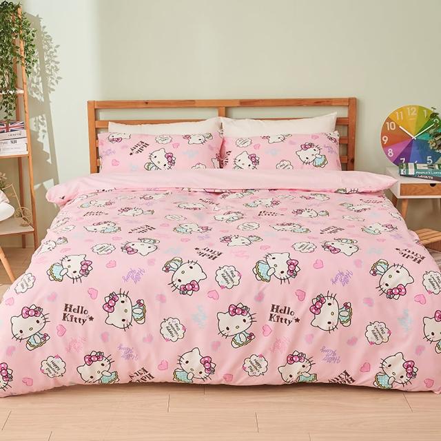 【戀家小舖】MIT卡通正版授權 磨毛床包枕套組-HELLO KITTY 戀愛達人(單人)