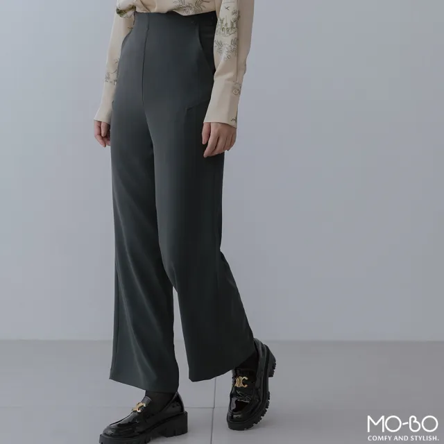 【MO-BO】簡約魅力口袋斜釦寬褲(褲子)