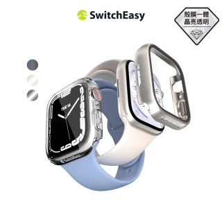 【魚骨牌 SwitchEasy】Apple Watch 9/8/7 45mm Hybrid 鋼化玻璃透明手錶殼(殼膜一體/通用S9)