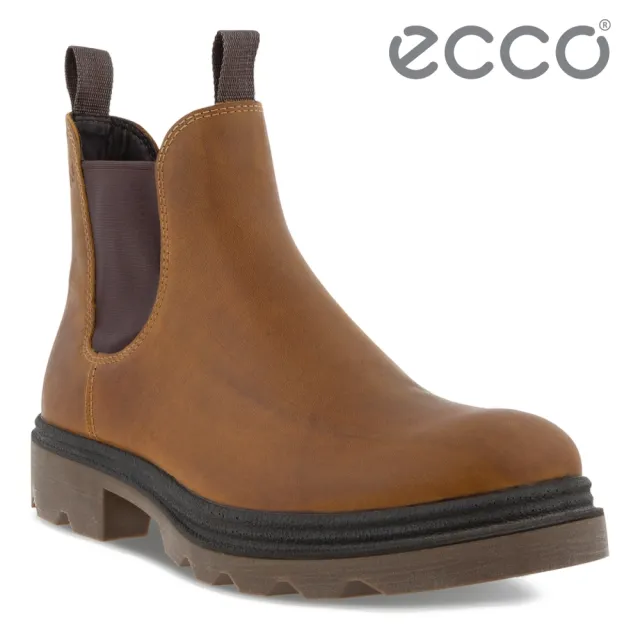 【ecco】GRAINER M 革新高質感皮革切爾西靴 男鞋(琥珀棕 21470402112)