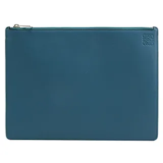 【LOEWE 羅威】品牌徽章LOGO雙面雙色平板袋商務包萬用包(藍/橘 大款)