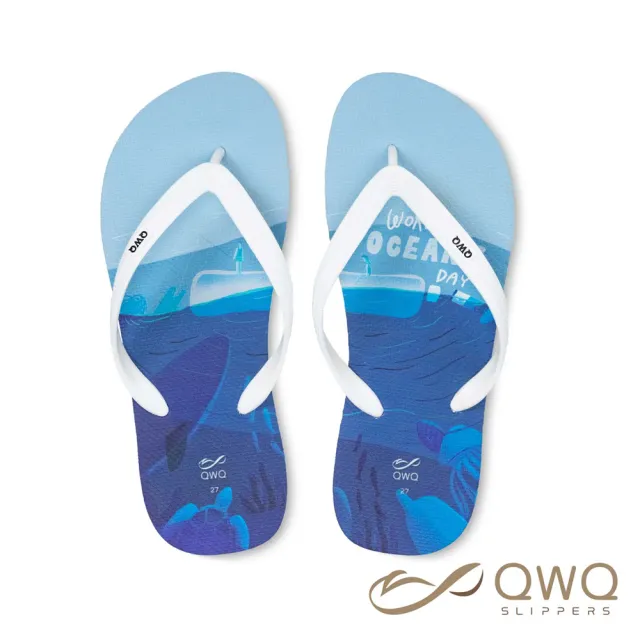 【QWQ】男款防滑防水夾腳拖鞋 室外人字拖雨鞋 阿脆-世界海洋日 MIT(AIAW10112)