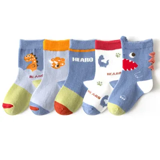 【腳ㄚ子】五雙組_兒童棉質中筒襪 童襪 襪子 兒童襪_恐龍寶寶(ilb010)