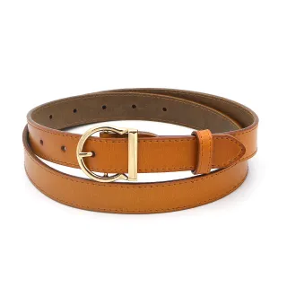 【AnnaSofia】二層牛皮真皮細腰帶腰封-簡約金圈釦 現貨(駝系)