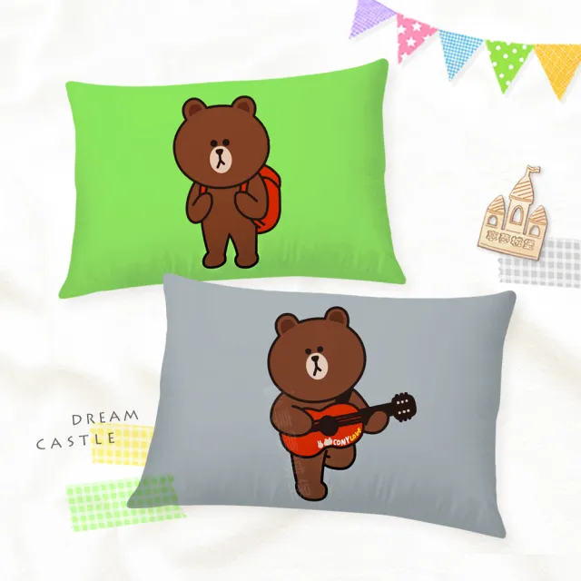 【享夢城堡】MIT卡通枕頭63x45cm一入圖案隨機－LINE FRIENDS 熊大愛自拍-灰.綠 / 正版授權中枕