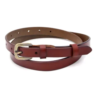 【AnnaSofia】二層牛皮細腰帶腰封-方銅釦素面 現貨(咖系)