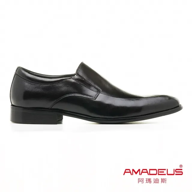 【AMADEUS 阿瑪迪斯皮鞋】義式小方頭紳士男皮鞋 直套式 經典黑(男皮鞋)