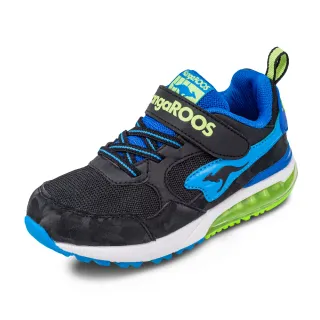 【KangaROOS 美國袋鼠鞋】童 MEGA RUN 超輕量 氣墊慢跑鞋(黑/藍-KK21466)
