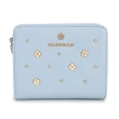 【CLATHAS】山茶花金屬小花裝飾質感羊皮零錢短夾(粉藍色)