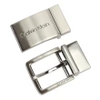 【Calvin Klein 凱文克萊】質感金屬圓角雙釦滿版LOGO壓紋皮帶禮盒(黑/深咖)