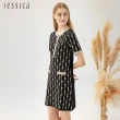 【JESSICA】優雅顯瘦蝴蝶結印花短袖針織洋裝22417C（黑）