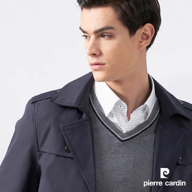 【pierre cardin 皮爾卡登】網路獨家 男款 型男翻領風衣外套-藍色(7225731-39)