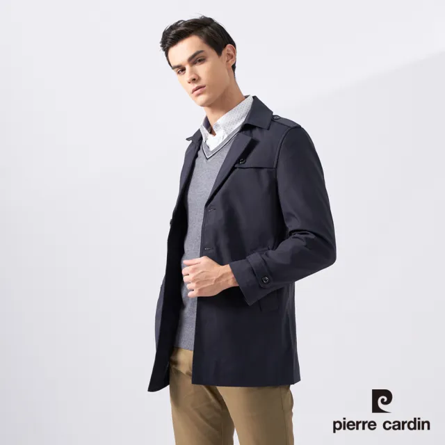 【pierre cardin 皮爾卡登】網路獨家 男款 型男翻領風衣外套-藍色(7225731-39)