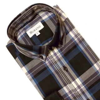 【MURANO】經典格紋長袖襯衫-灰黑藍格 M-2XL(台灣製、現貨、長袖、格紋)