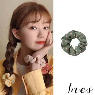 【INES】點點髮圈 撞色髮圈/法式復古點點撞色大腸圈 髮圈 髮繩(7色任選)