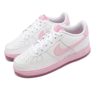 【NIKE 耐吉】休閒鞋 Air Force 1 GS 大童 女鞋 白 粉紅色 AF1 經典 皮革(CT3839-107)