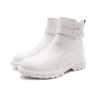 【WALKING ZONE】女 百搭系 金屬釦環繞帶短靴 女靴(白)