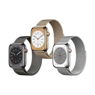 【Apple 蘋果】S 級福利品 Apple Watch S8 LTE 45mm 不鏽鋼錶殼搭配米蘭式錶環(原廠保固中)
