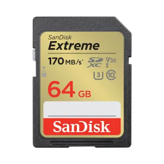 【SanDisk 晟碟】64GB 170MB/s Extreme SDXC SD UHS-I V30 U3 記憶卡(平輸)