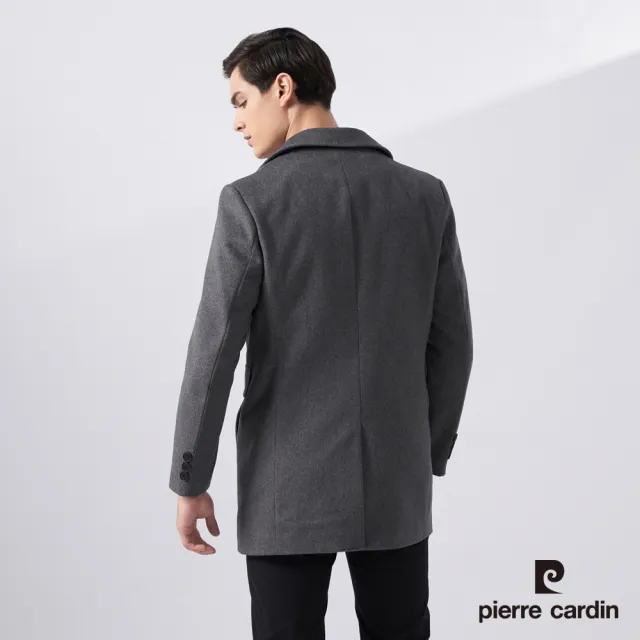 【pierre cardin 皮爾卡登】網路獨家 男款 翻領羊毛尼羽絨大衣外套-灰色(7225732-95)