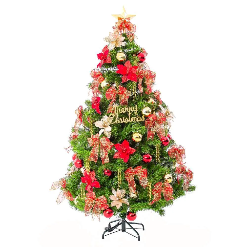 【摩達客】台製7尺210cm-高規特豪華版綠聖誕樹-絕美聖誕花蝴蝶結系配件(不含燈/本島免運費)
