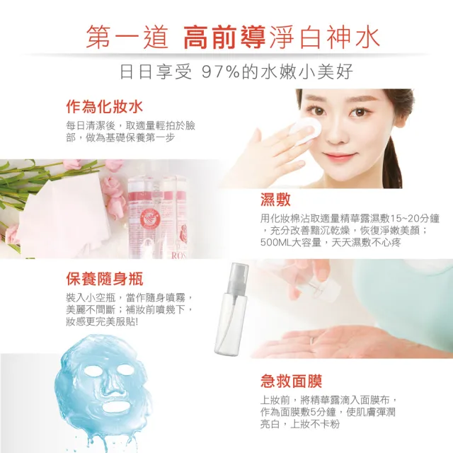 【LEGERE 蘭吉兒】97防護精華露 500ml/瓶*4入組(蝸牛保濕*2+玫瑰淨白*2)