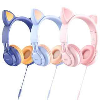 【HOCO】W36 貓耳朵頭戴式耳機麥克風(午夜藍/夢幻藍/粉色)