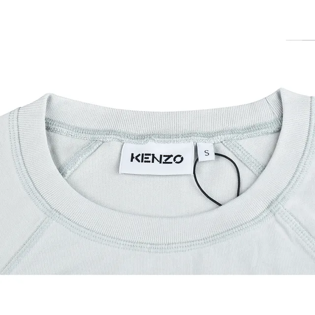 【KENZO】KENZO標籤LOGO立體虎頭設計純棉短袖T恤(男款/淺灰)