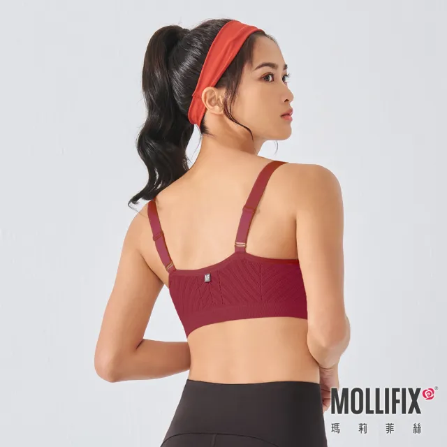 【Mollifix 瑪莉菲絲】A++活力自在簡約可調肩帶舒適BRA、瑜珈服、無鋼圈、運動內衣(紅)