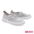 【A.S.O 阿瘦集團】BESO 飛織布燙鑽綁帶平底休閒鞋(淺灰色)