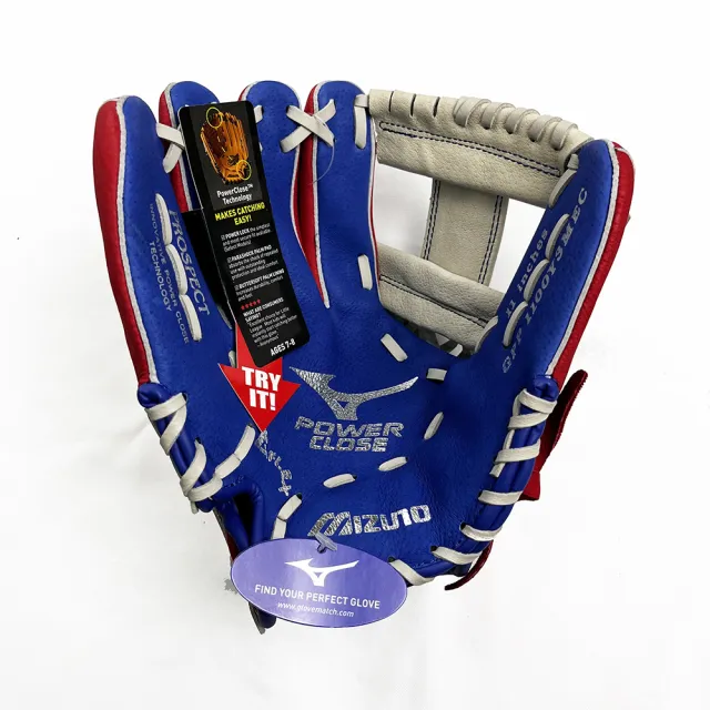 【MIZUNO 美津濃】少年用棒球手套 約11吋 藍X紅X米白(312777)