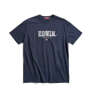 【EDWIN】男裝 網路獨家↘精緻素描LOGO短袖T恤(丈青色)