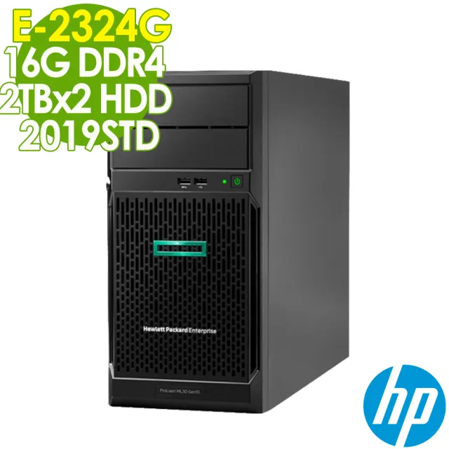 【HP 惠普】E-2324G企業伺服器(ML30 Gen10 Plus/E-2324G/16G/2TBX2 HDD/2019STD)