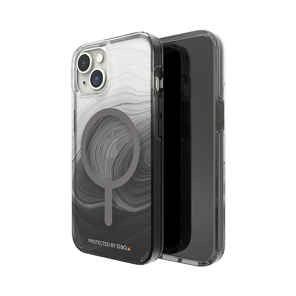 【Gear4】iPhone 14 Pro 6.1吋 D3O Milan Snap 米蘭磁吸款 透明黑漩渦-抗菌軍規頂級防摔保護殼
