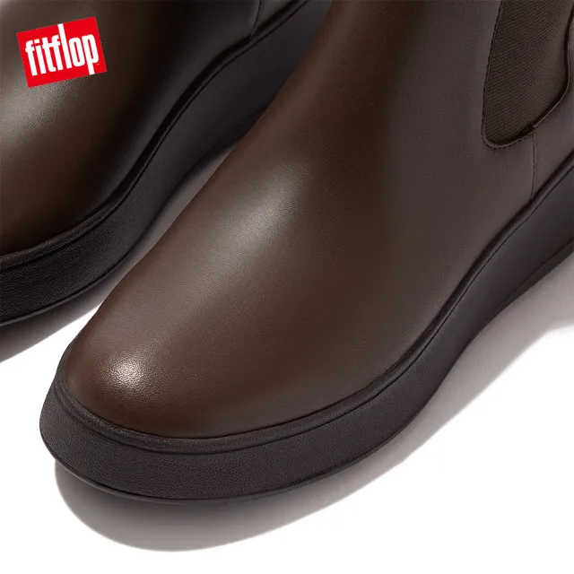 【FitFlop】F-MODE LEATHER FLATFORM CHELSEA BOOTS全皮革厚底短靴-女(巧克力棕)