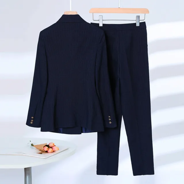 【米蘭精品】現貨+預購 西裝套裝兩件套(條紋雙排扣外套長褲女職業西裝2色74ct23)