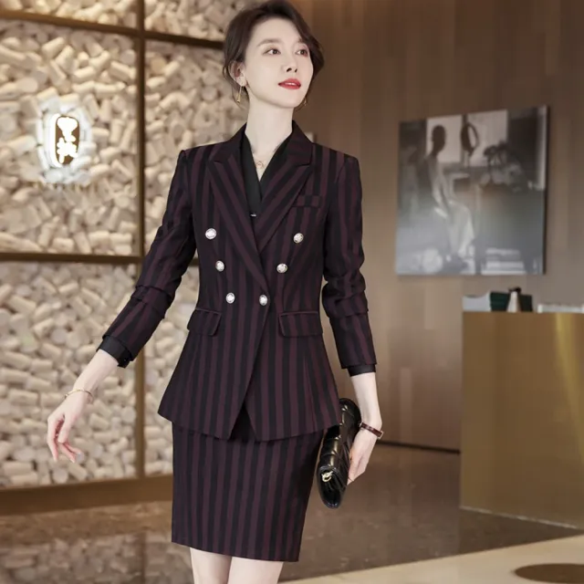 【米蘭精品】現貨+預購 西裝套裝兩件套(條紋外套長褲/短裙女職業西裝4款74ct60)